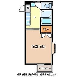 クオリティハウス若宮A棟 2階1Kの間取り