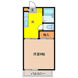 アネックス若里 1Kの間取図画像