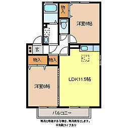 ラフィネス高田B 2LDKの間取図画像
