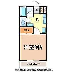 パストラルハイツD 1Kの間取図画像
