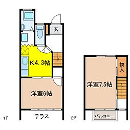 サンハイツS 2Kの間取図画像