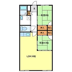 岡田ハイム 2LDKの間取図画像