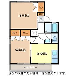 ライブタウン風間D 2DKの間取図画像