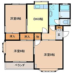 サンハイツ田中 3DKの間取図画像