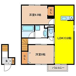 セジュール・万年青 2LDKの間取図画像