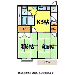 フレグランスナガタB棟 1階2Kの間取り