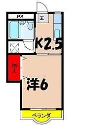 東栄マンション 2階1Kの間取り
