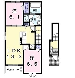 JR飯田線 沢駅 徒歩7分の賃貸アパート 2階2LDKの間取り