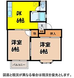 アリスガーデン北殿 2階2DKの間取り