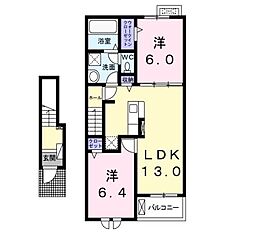 JR飯田線 沢駅 徒歩7分の賃貸アパート 2階2LDKの間取り