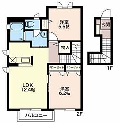 JR飯田線 駒ケ根駅 徒歩10分の賃貸アパート 2階2LDKの間取り