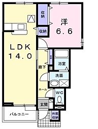 エストシャトーB 1LDKの間取図画像