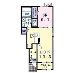 SPRING HILL駒ヶ根B 1LDKの間取図画像