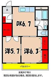 ビークレスト 2DKの間取図画像
