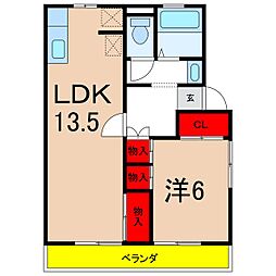 パルテール沢上 1LDKの間取図画像