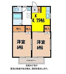御園青山ハイツB 2Kの間取図画像