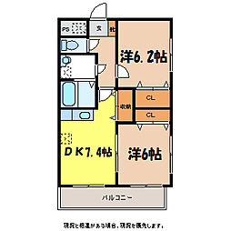 SKYハイツ 2DKの間取図画像