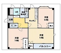 パルメゾントモエ 1階2LDKの間取り