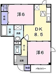 プランドール 1階2DKの間取り