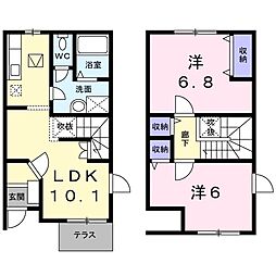 エヴァーグリーン秋葉裏B棟 2階2LDKの間取り