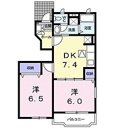 チェリータウンA棟 1階2DKの間取り