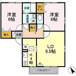 セジュールイズミC棟 1階2LDKの間取り