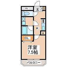 サンライン東部 3階1Kの間取り
