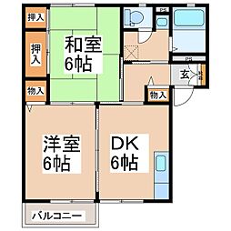 フレグランス・プルミエール2 2階2DKの間取り