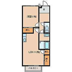 Hope Hill新田 2階1LDKの間取り