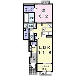グランドールI 1階1LDKの間取り