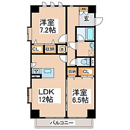 ジオ　グランド　ドエル 4階2LDKの間取り