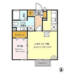 サンパティーク上田原A 1階1LDKの間取り