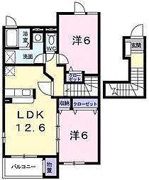 フォーリストII 2階2LDKの間取り