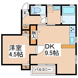 コーポライトハウス 2階1DKの間取り