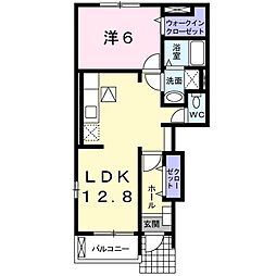 カーサ・ソーレ　B棟 1階1LDKの間取り