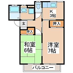 シェモワ国分B 2Kの間取図画像