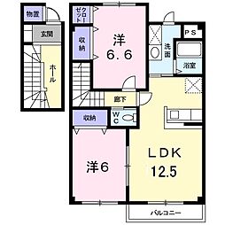 ソレイユトヨダA 2階2LDKの間取り