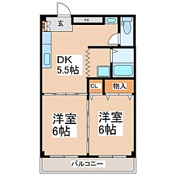 東信ハイツE 2DKの間取図画像