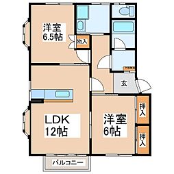 ビラ天竺 2LDKの間取図画像