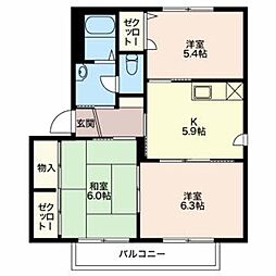 西上田ハイツ1 3Kの間取図画像