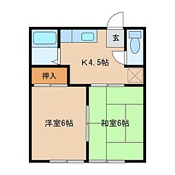 コーポ小平 2Kの間取図画像