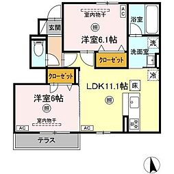 サンコーポラス御所 2LDKの間取図画像