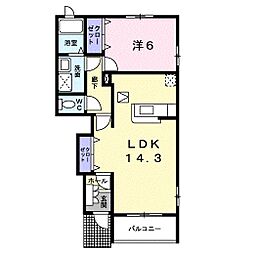 シーザース・パレス・ツバサB 1LDKの間取図画像