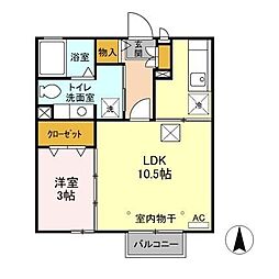 サンパティーク上田原A 1LDKの間取図画像