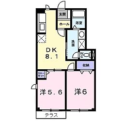 エアリーハウスA 2DKの間取図画像