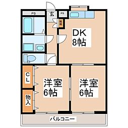 フラワーヒル 2DKの間取図画像