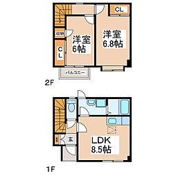 コンフォルターブル清水E棟 2LDKの間取図画像