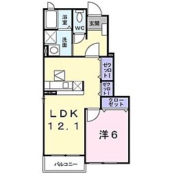 カーサエレガンテC 1LDKの間取図画像
