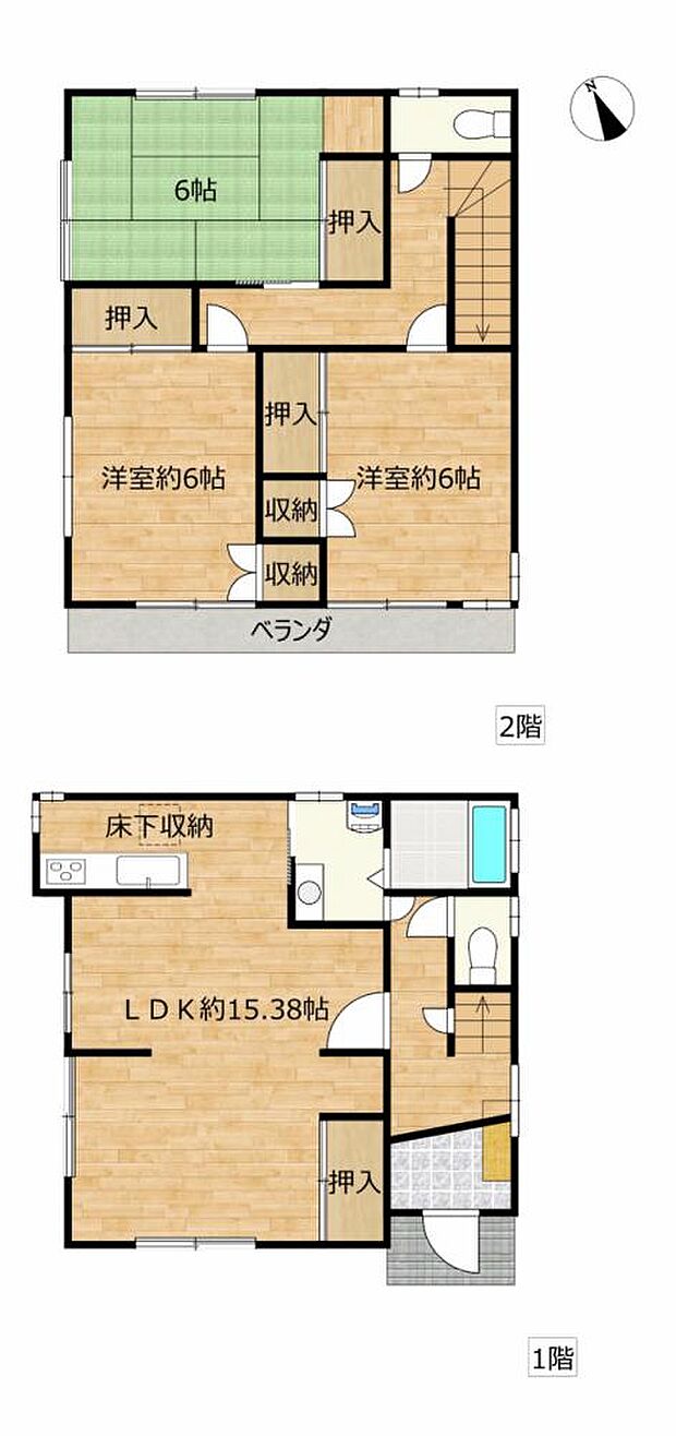 【間取り図】3LDKのお家。1階和室をリビングに間取り変更いたします。
