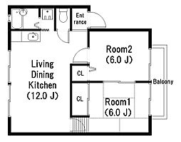湖東ハイツ第2 2階2LDKの間取り
